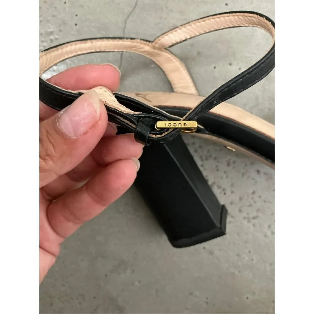 Gucci GG Marmont Leather Sandal Heels | Black in 40